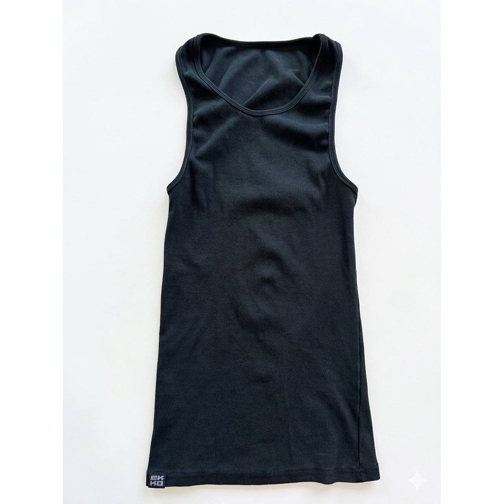 Ekkovision Tank Top Men Black Sz L Solid Ribbed Comfort Core Beater Gym Everyday